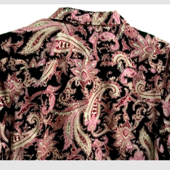 CHAPS Women Plus Size 1X Blouse Shirt Top No Iron Button Pink Burgundy Black - Picture 3 of 4